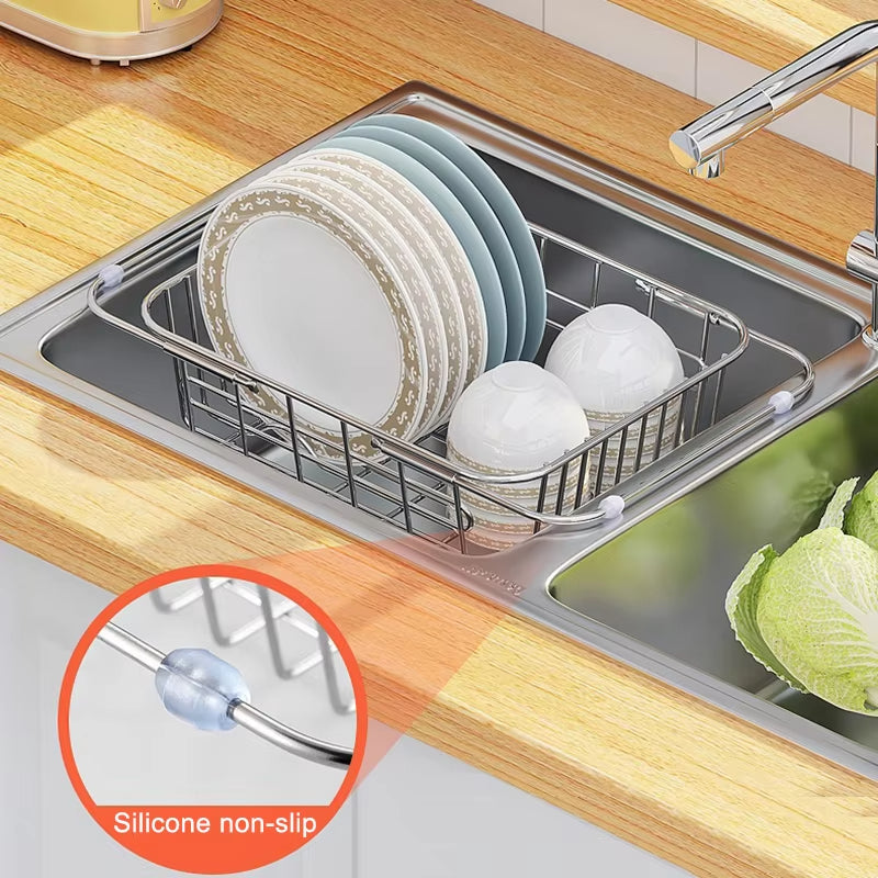 Adjustable Stainless Steel Sink Rack - Expandable & Durable