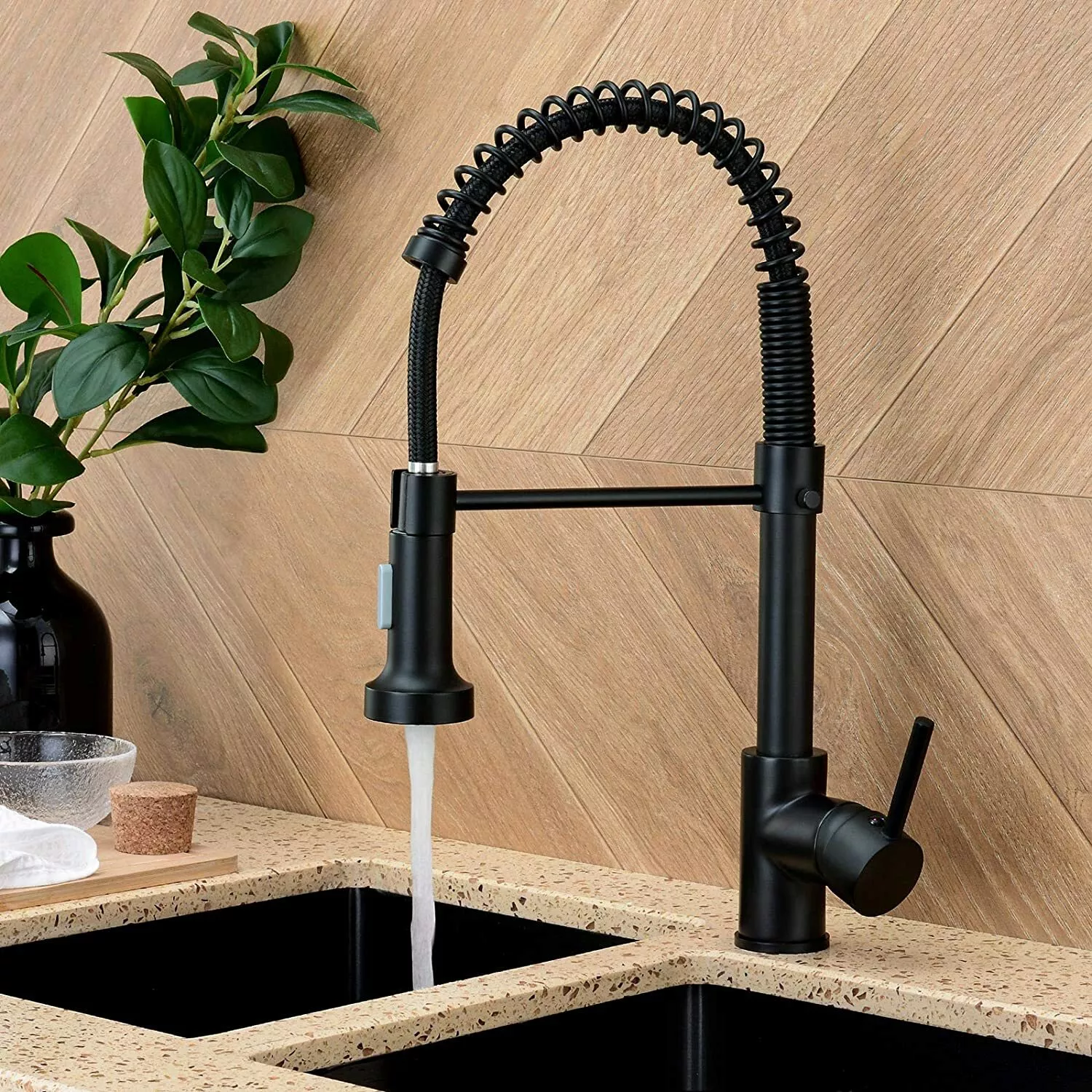 Matte Black Kitchen Faucet - Single Handle, Hot & Cold Tap
