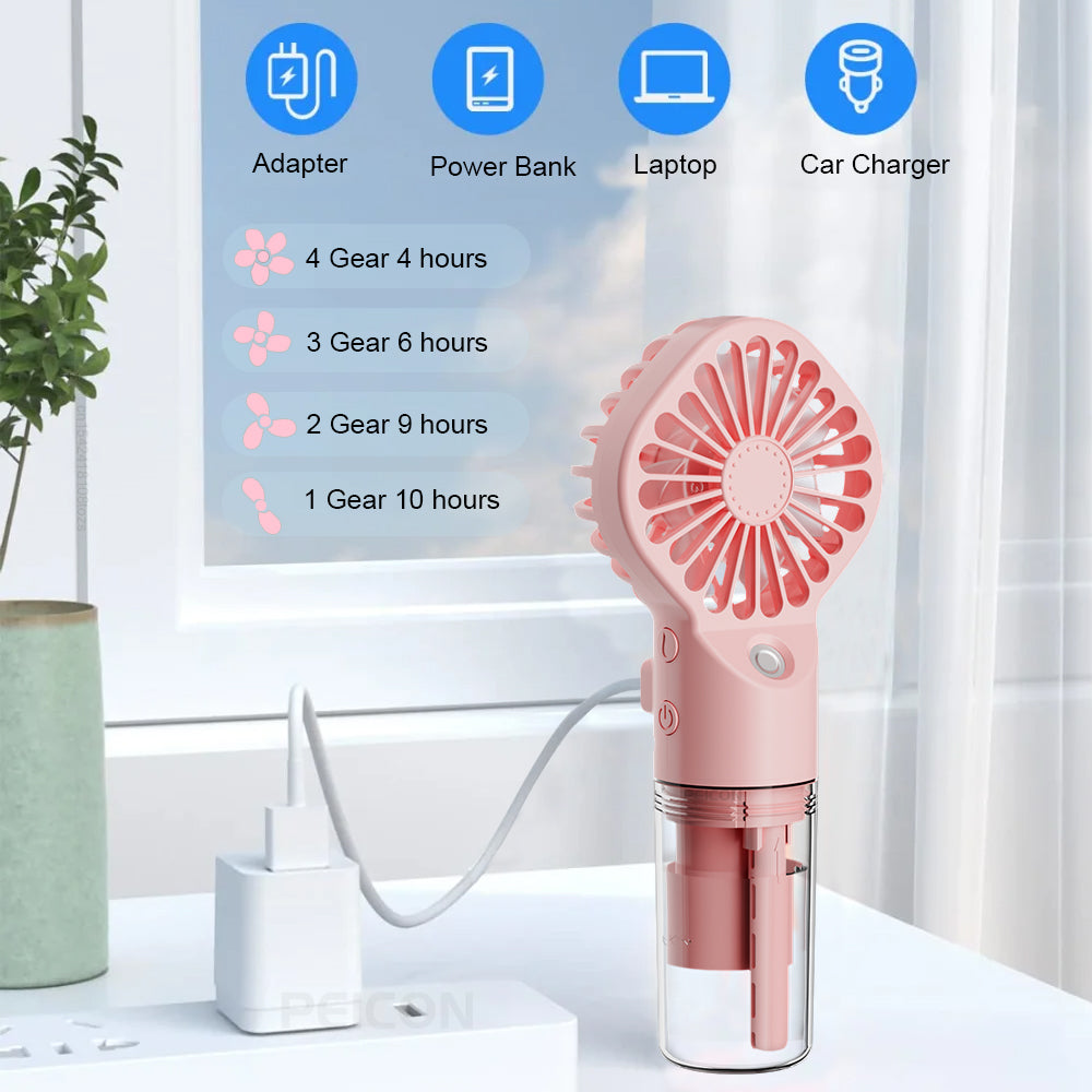 Handheld USB Spray Mist Fan - Powerful 4-Speed Cooling