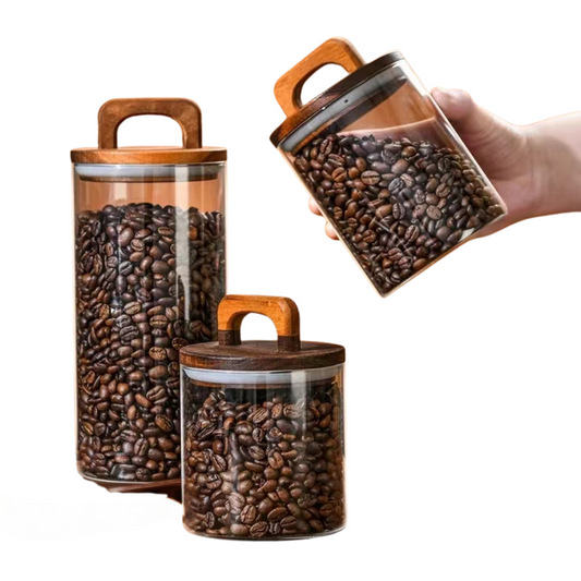 Wood Lid Glass Jar for Coffee, Tea & Candy Storage