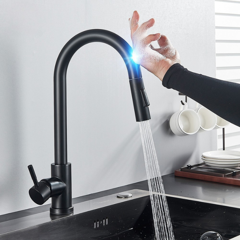 Black Touch Sensor Kitchen Faucet - Pull Out Sprayer