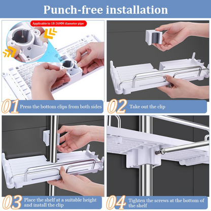 Adjustable Shower Shelf - Easy Install, No Drill, 18-26MM Fit