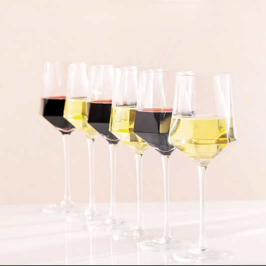 Wine Glasses - Set of 6 - Crystal Hexagon - Hand Blown