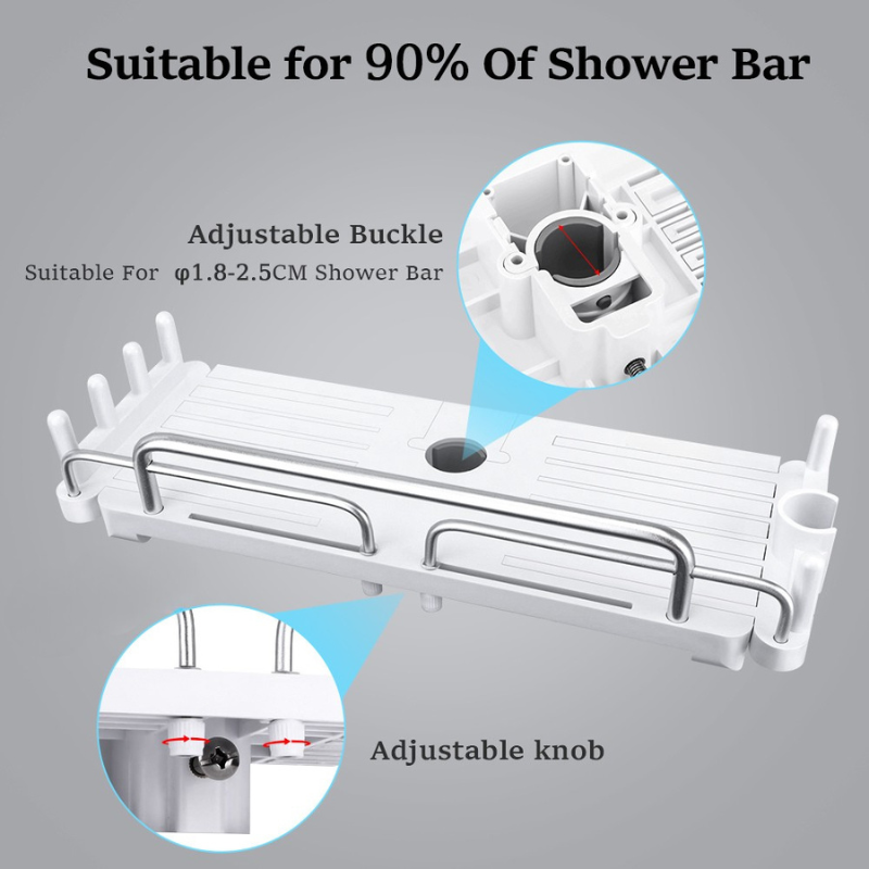 Adjustable Shower Shelf - Easy Install, No Drill, 18-26MM Fit