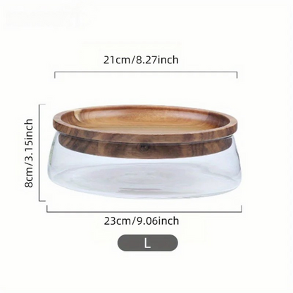 Wooden Tray Glass Bowl: Double Layer Candy & Nut Jar