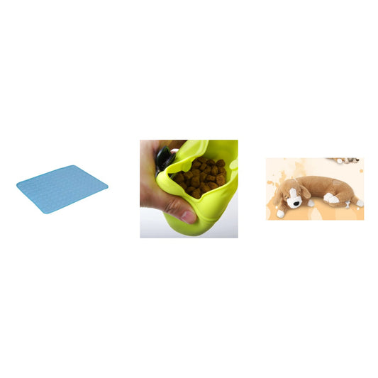 Cozy & Calm Bundle - Self-Cooling Dog Mat, Silicone Treat Pouch, and Curved Heartbeat Dog Toy