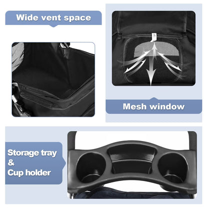 3-Wheel Foldable Pet Stroller for Small Dogs & Cats – Travel Stroller with Mesh Windows, Cup Holder & Storage Basket3 Wheels Pet Stroller Folding Dog Stroller Cat Stroller with Cup Holder & Storage Basket for Medium Small Dogs Cats, Black