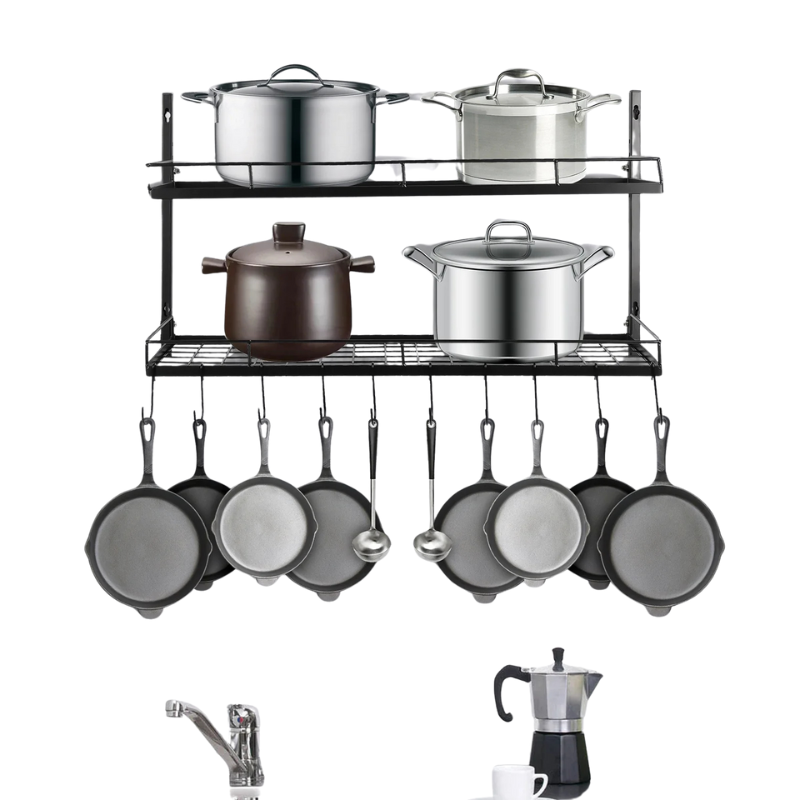 2 Tier Hanging Pot Rack - Space-Saving Kitchen Storage